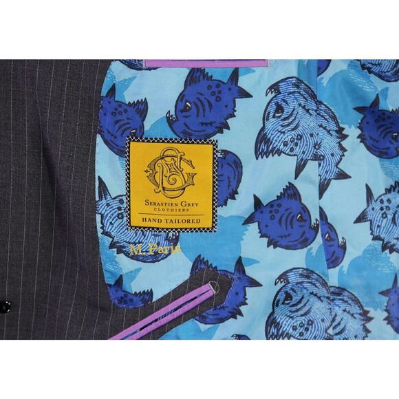 Sebastien Grey Clothiers Bespoke Gray Pinstripe 2-Btn Wool Blazer Jacket 46R - Picture 9 of 10